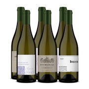 six white wine bottles