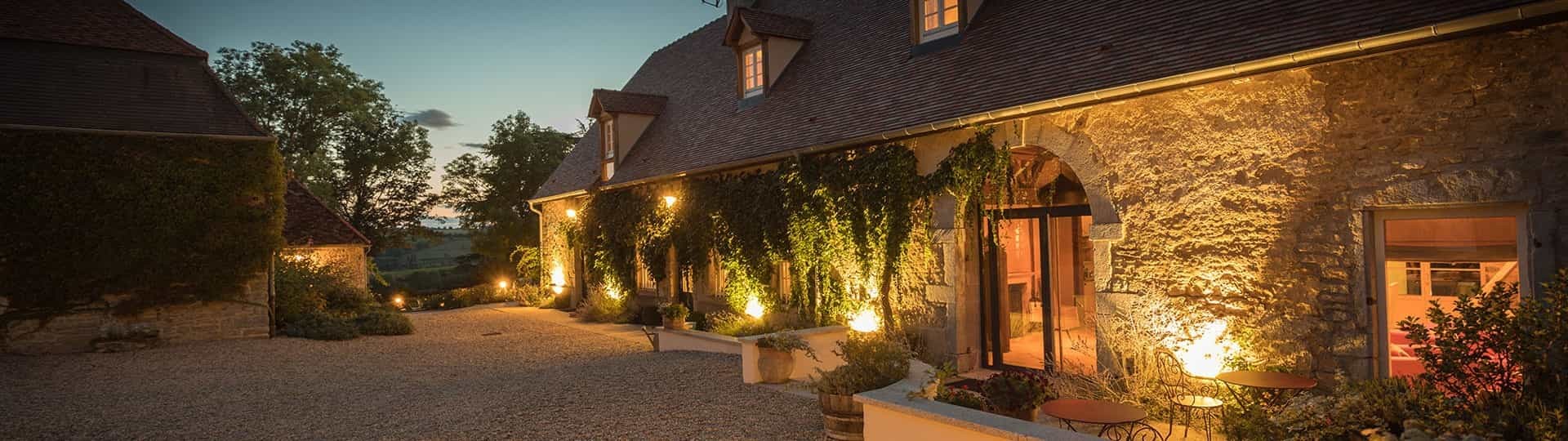 The outdoor seating at the Domaine de Cromey, the home of Elden Selections in Burgundy, France