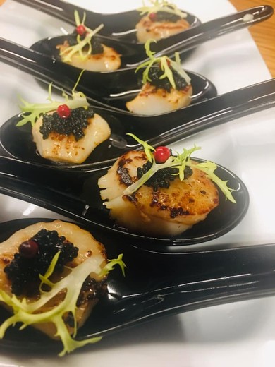 Canape of Scallop, Caviar and Pink Pepper