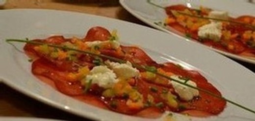 Bresaola with Fresh Goat Cheese and Marinated Vegetables