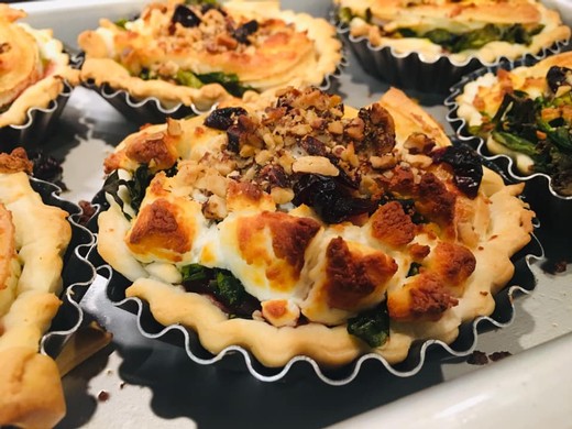 Goats Cheese Tart with Spinach, Hazelnut and Cranberry
