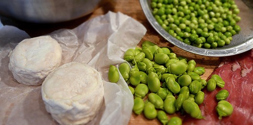 Warm Fava Beans and Peas with Goat Cheese