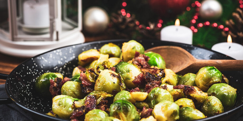 Warm Brussels Sprouts Salad with Bacon & Hazelnuts